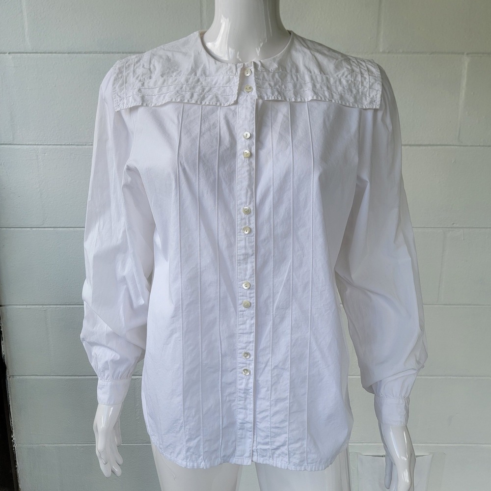 Vintage 80s Jeanne Pierre II Sailor Collar White Blouse Women 10 Nautical Preppy